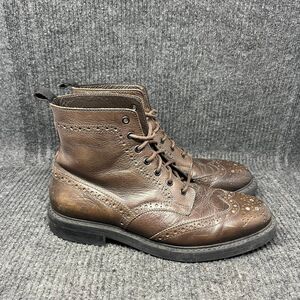 A. Testoni Wingtip Ankle Boots Brown Leather Lace Up Mens 43 / US 10